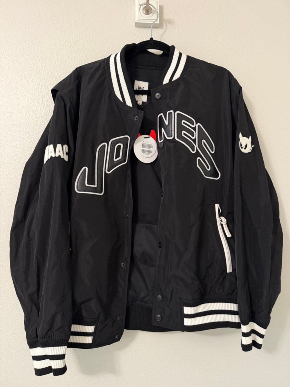 Jones New York Black and White Varsity Bomber Jacket